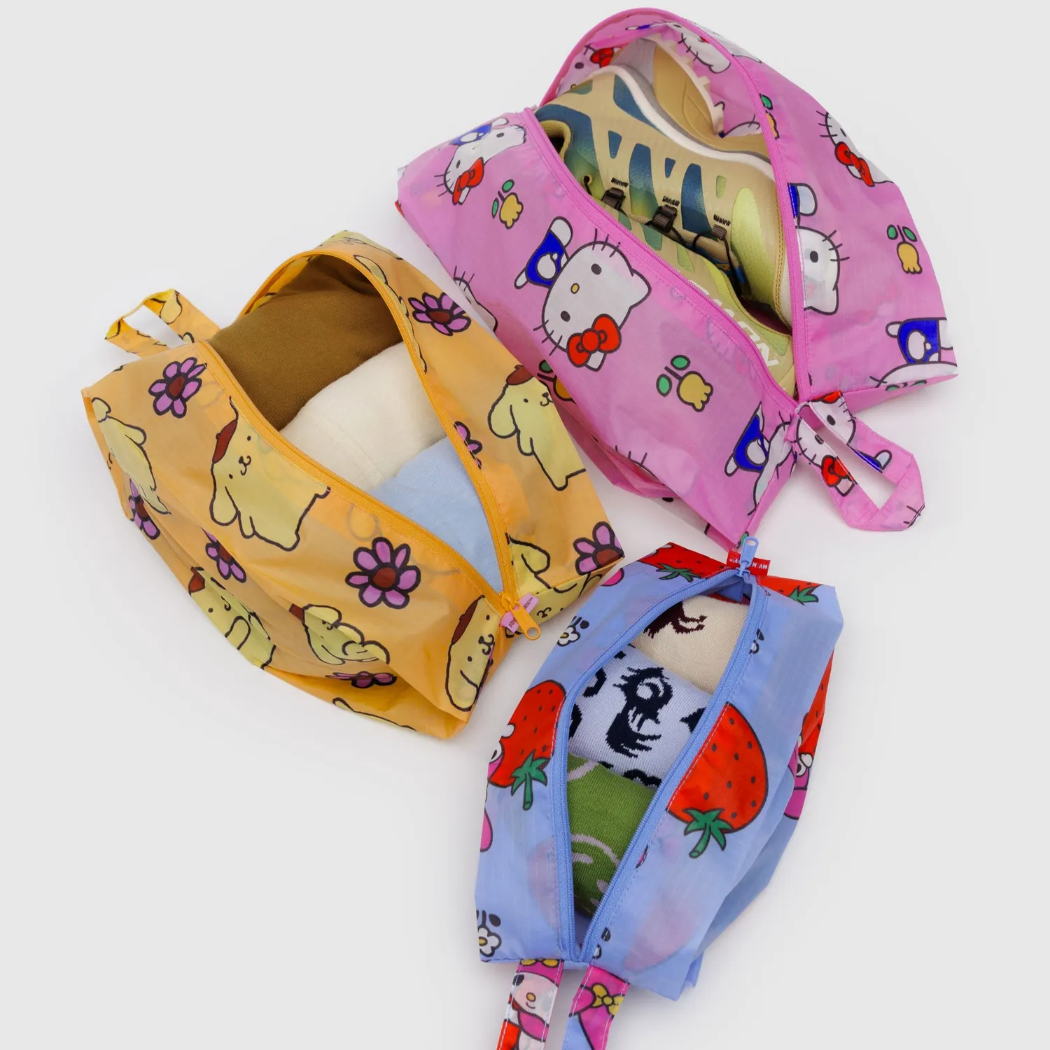 Hello Kitty and Friends x Baggu 3-pakning zip-poser frukt og blomster