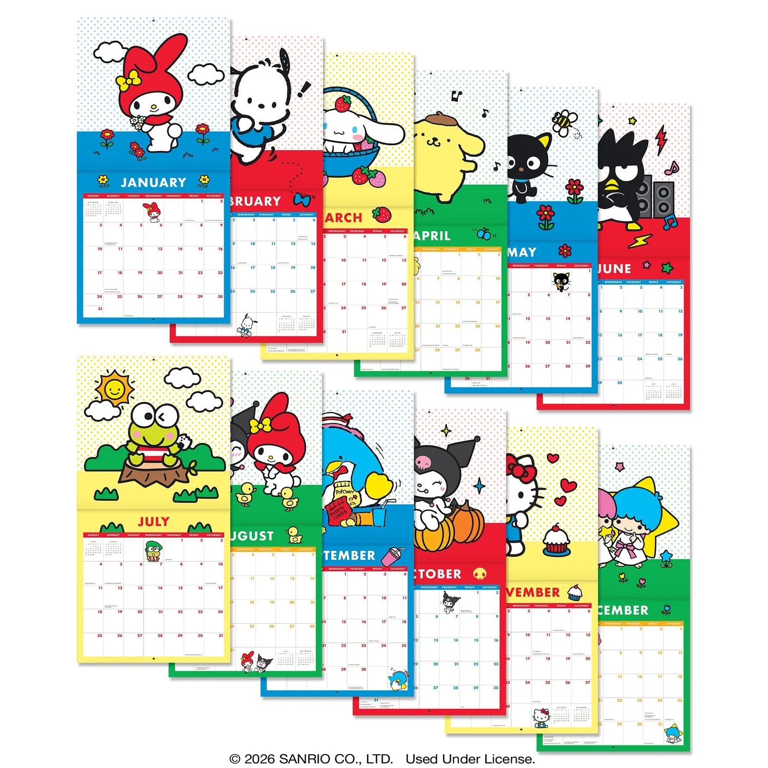 Hello Kitty and Friends 2027 Retro veggkalender 12 måneder
