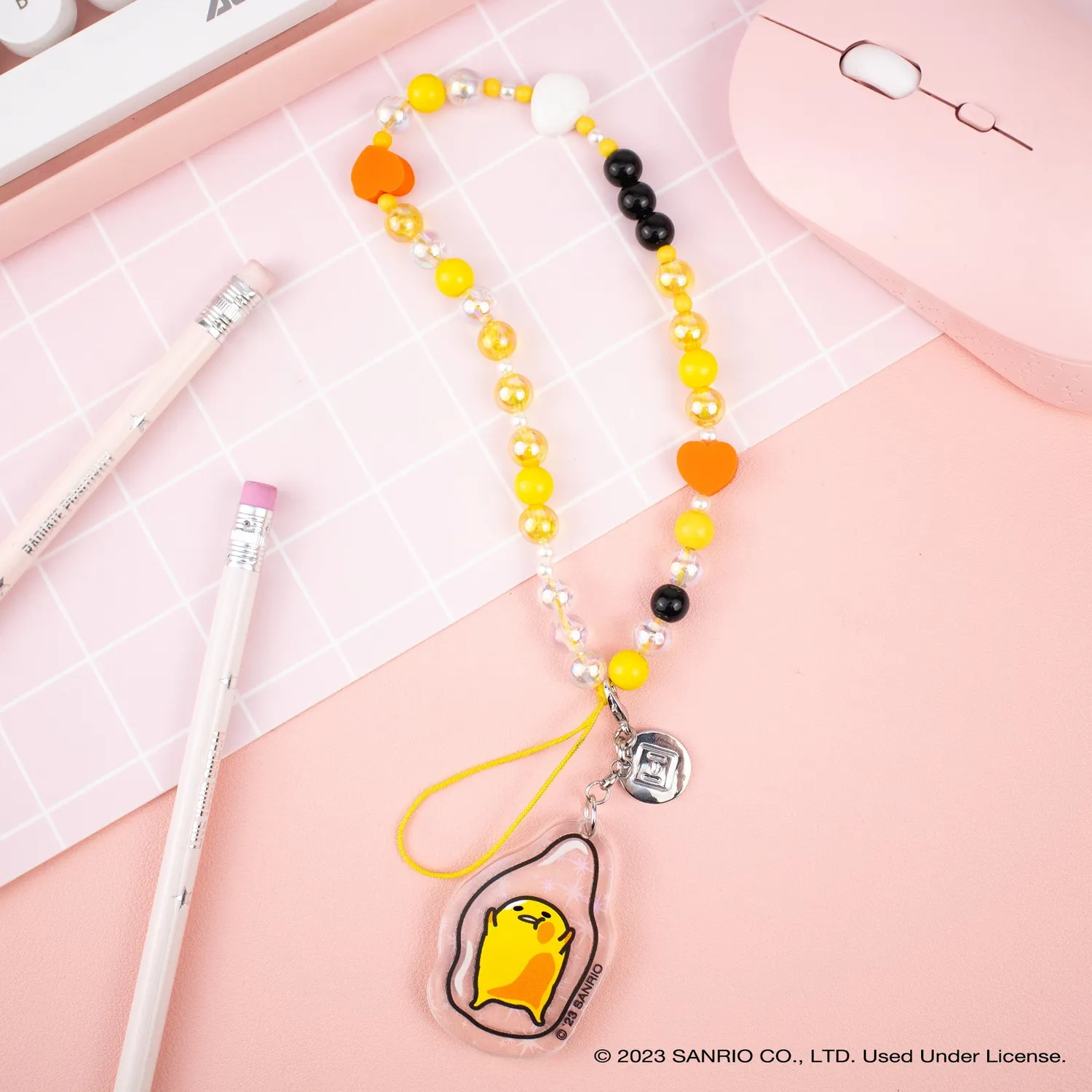 Gudetama Beaded Charm mobilrem med avtakbar glittercharm