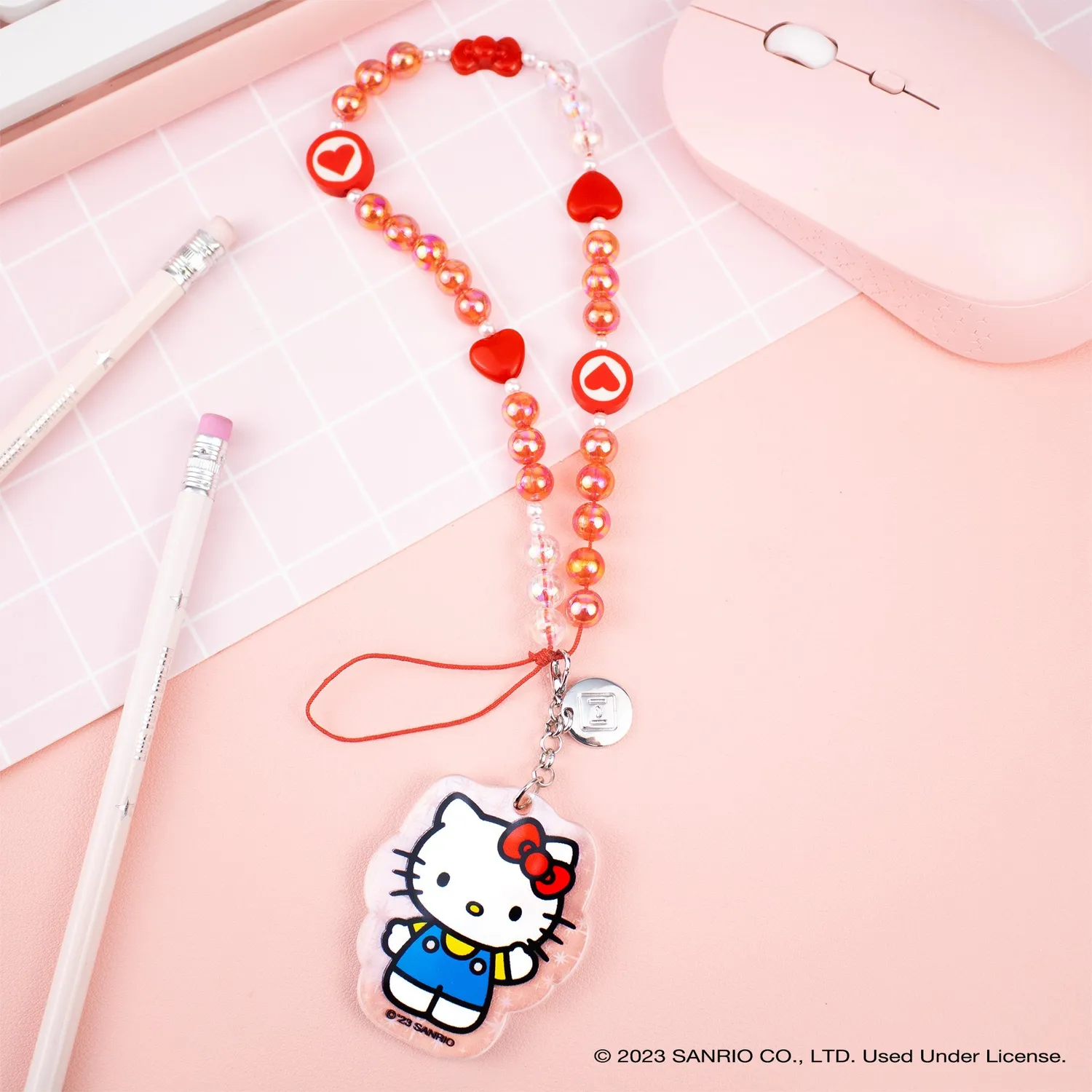 Hello Kitty Beaded Charm mobilstropp med perler