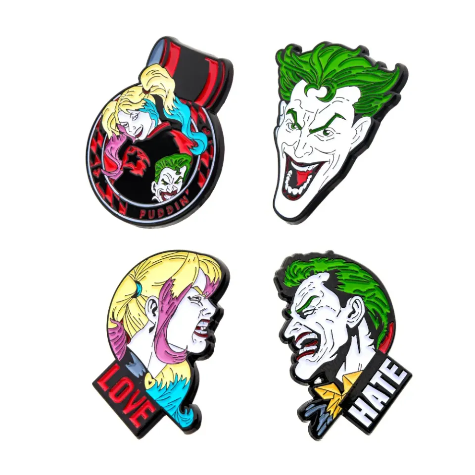 Batman The Joker & Harley Quinn pinsett 4 deler metall