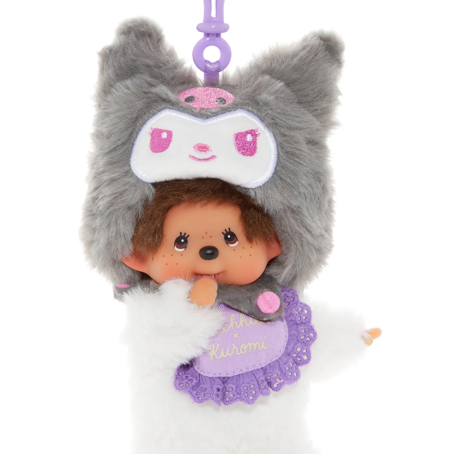 Hello Kitty Kuromi x Monchhichi Plush Mascot nøkkelring lilla