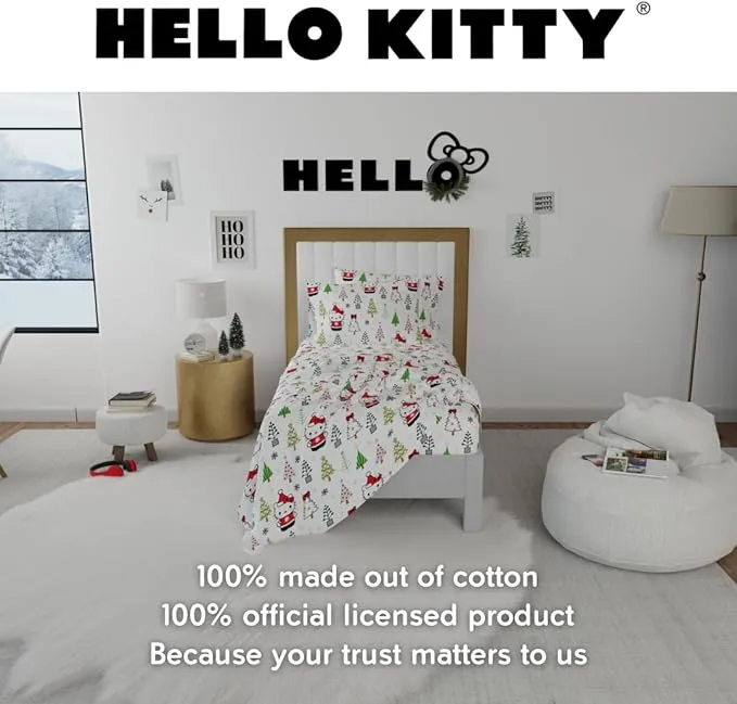 Hello Kitty Holiday Cotton Flannel Sheet Set sengesett bomull