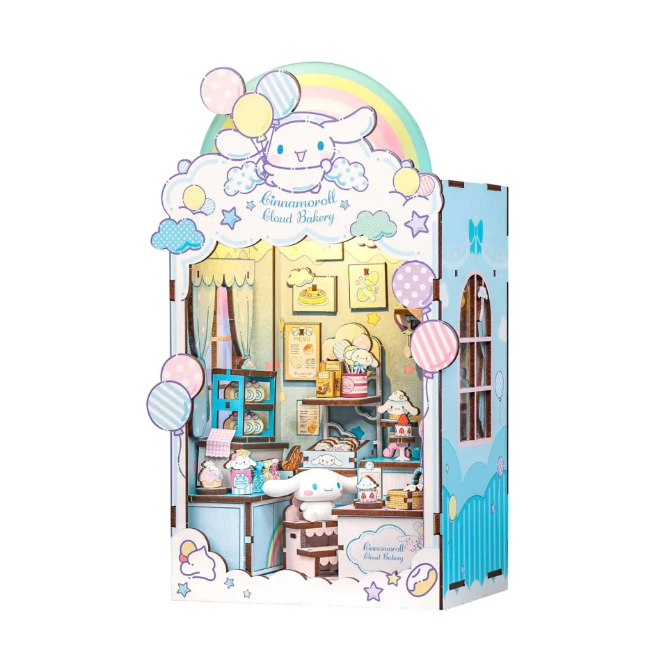 Hello Kitty Cinnamoroll Cloud Bakery DIY Book Nook Kit bokhyllekit LED