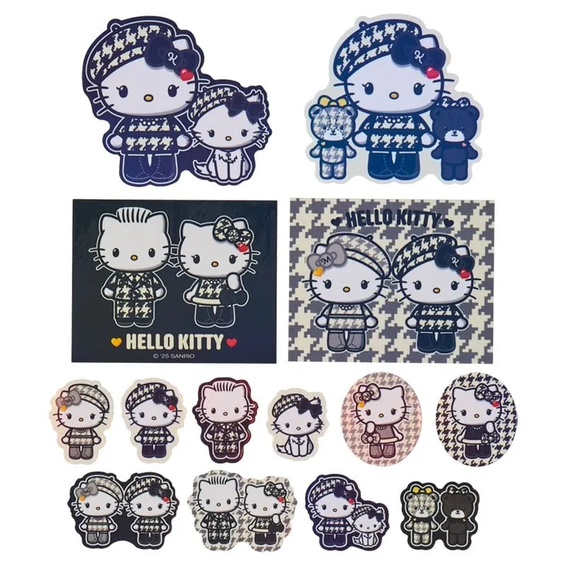 Hello Kitty Monochrome Birthday Twins Series 24-pakning klistremerker – svart-hvitt