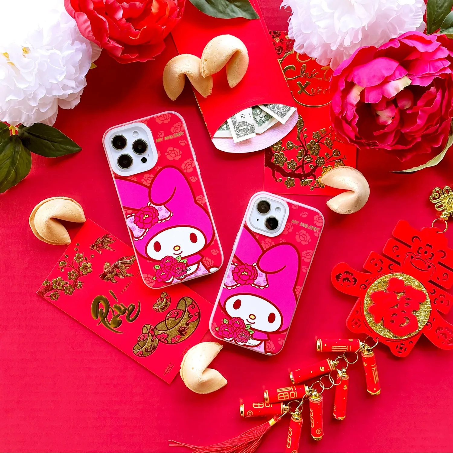 Hello Kitty My Melody x Sonix Pretty Peony iPhone-deksel rød MagSafe
