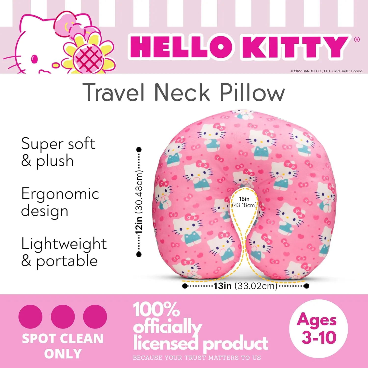 Hello Kitty Travel Neck Pillow nakkepute Bows & Hearts ergonomisk