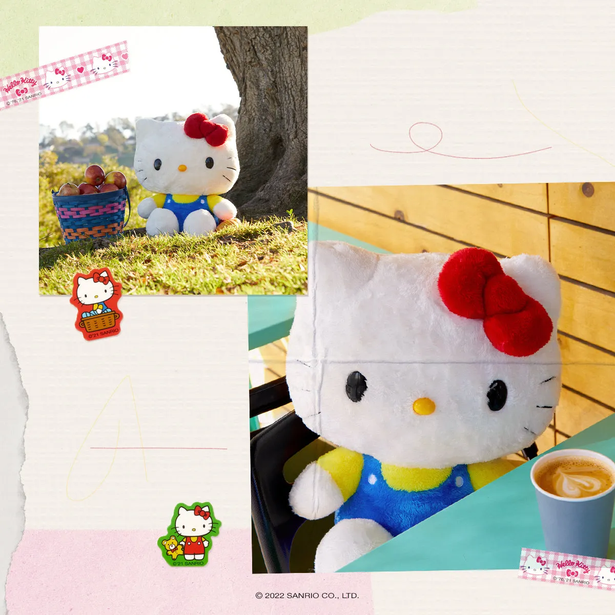 Hello Kitty Classic Series plysjbamse 10 tommer hvit med blå kjeledress