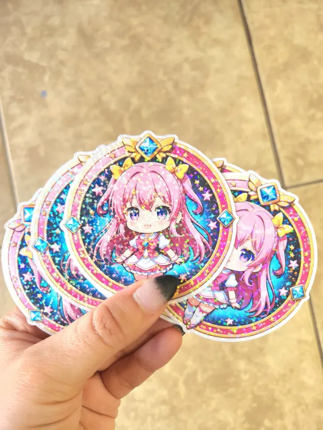 Anitaku Kawaii Chibi Magical Girl klistremerke 3 tommer holografisk