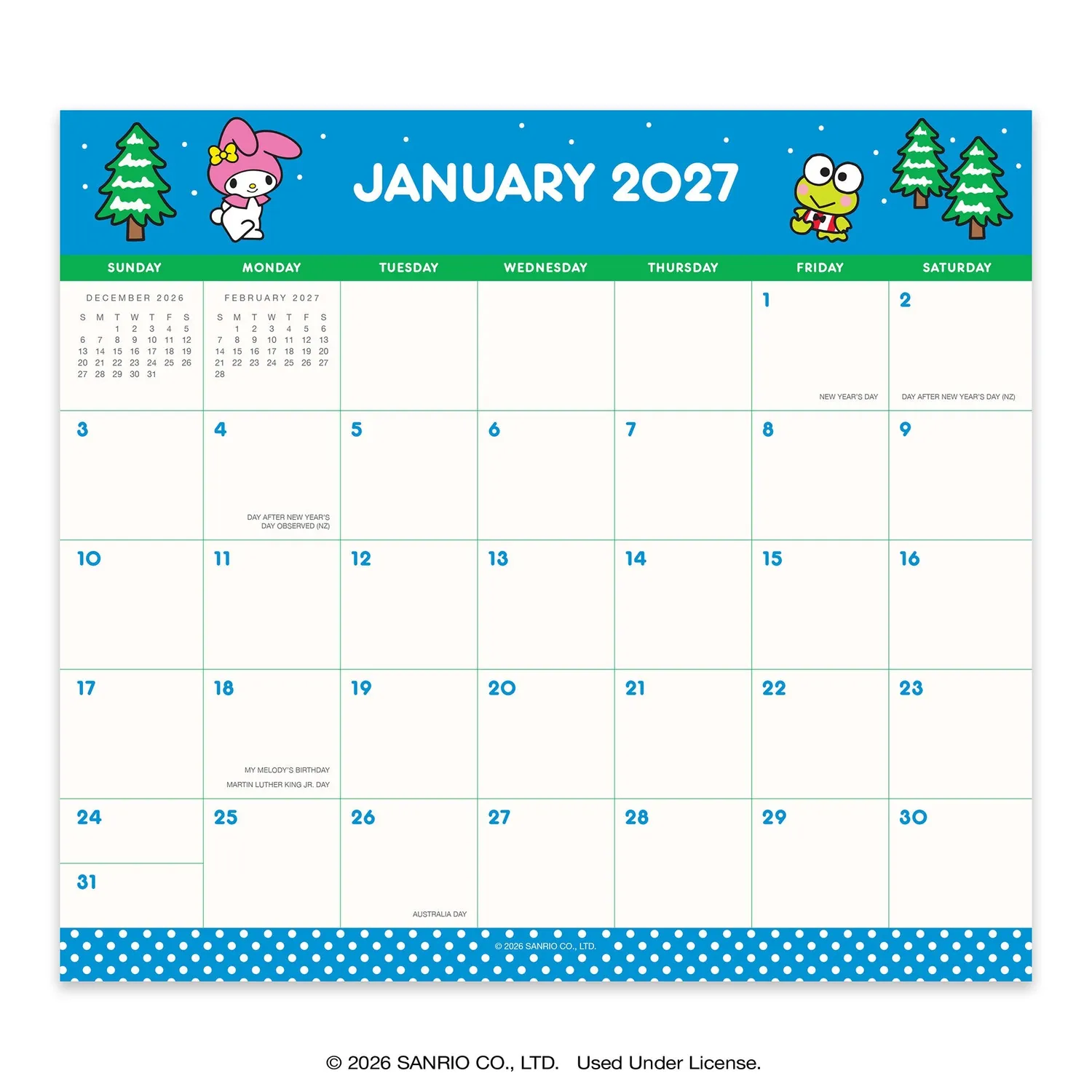 Hello Kitty and Friends 2027 Retro Magnetic Monthly Pad kalender 17 måneder