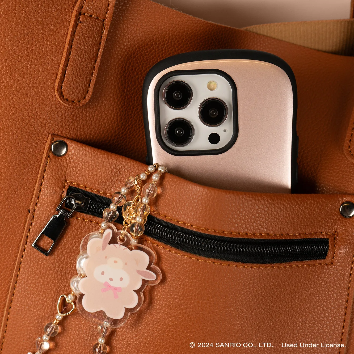 Hello Kitty Pochacco Latte Bear perlepyntet mobilrem med avtakbar charm