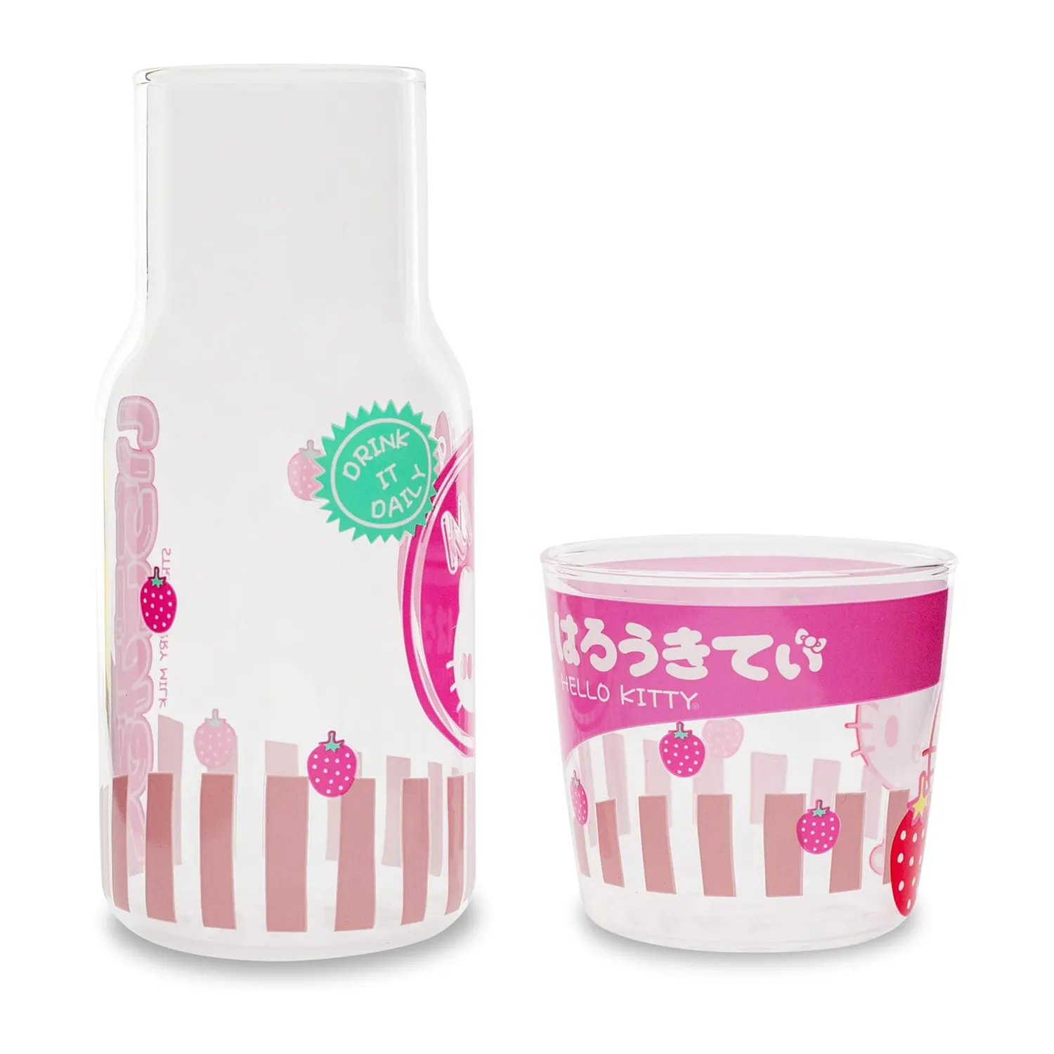 Hello Kitty Glass Carafe and Cup Set Strawberry Milk karaffelsett