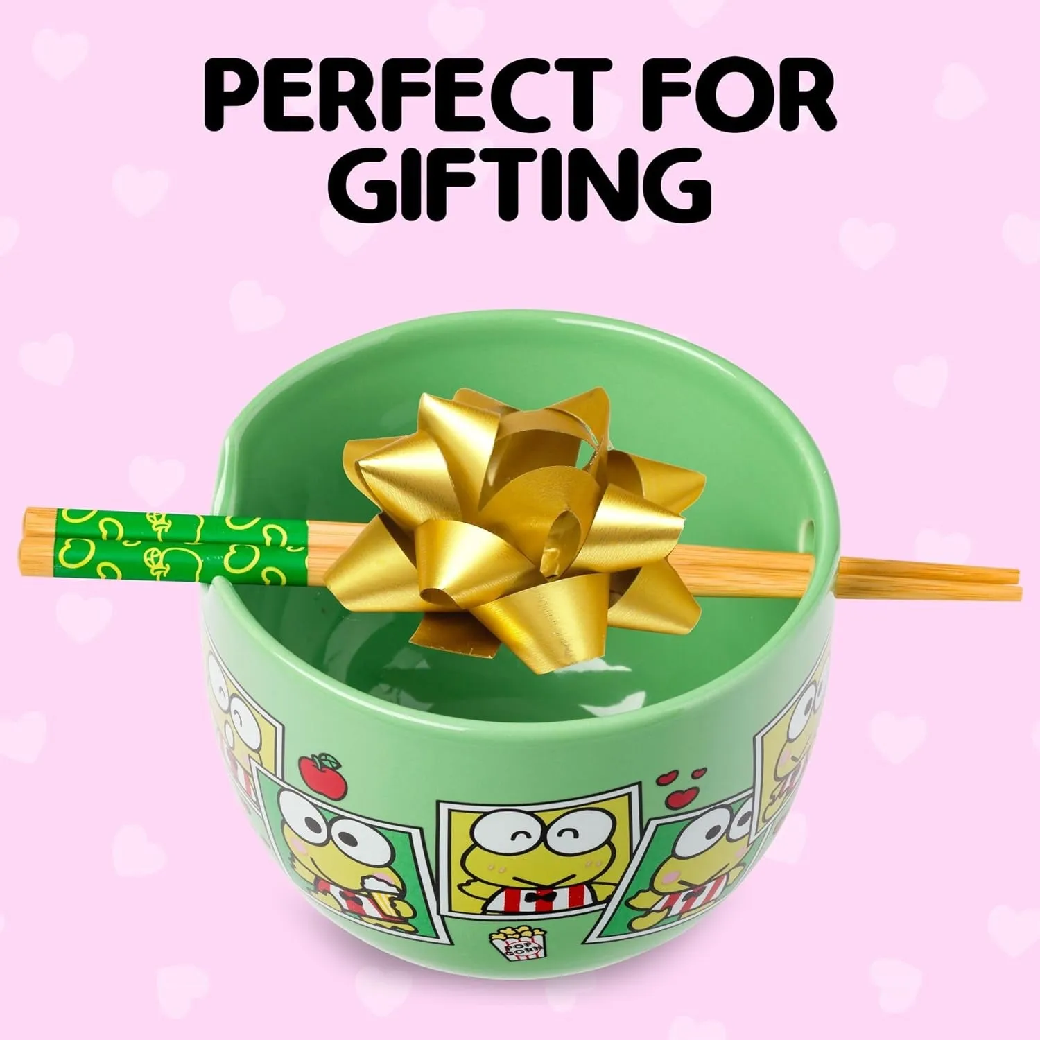Hello Kitty Keroppi Ceramic Ramen Bowl and Chopstick Set Snap Shots 20 oz