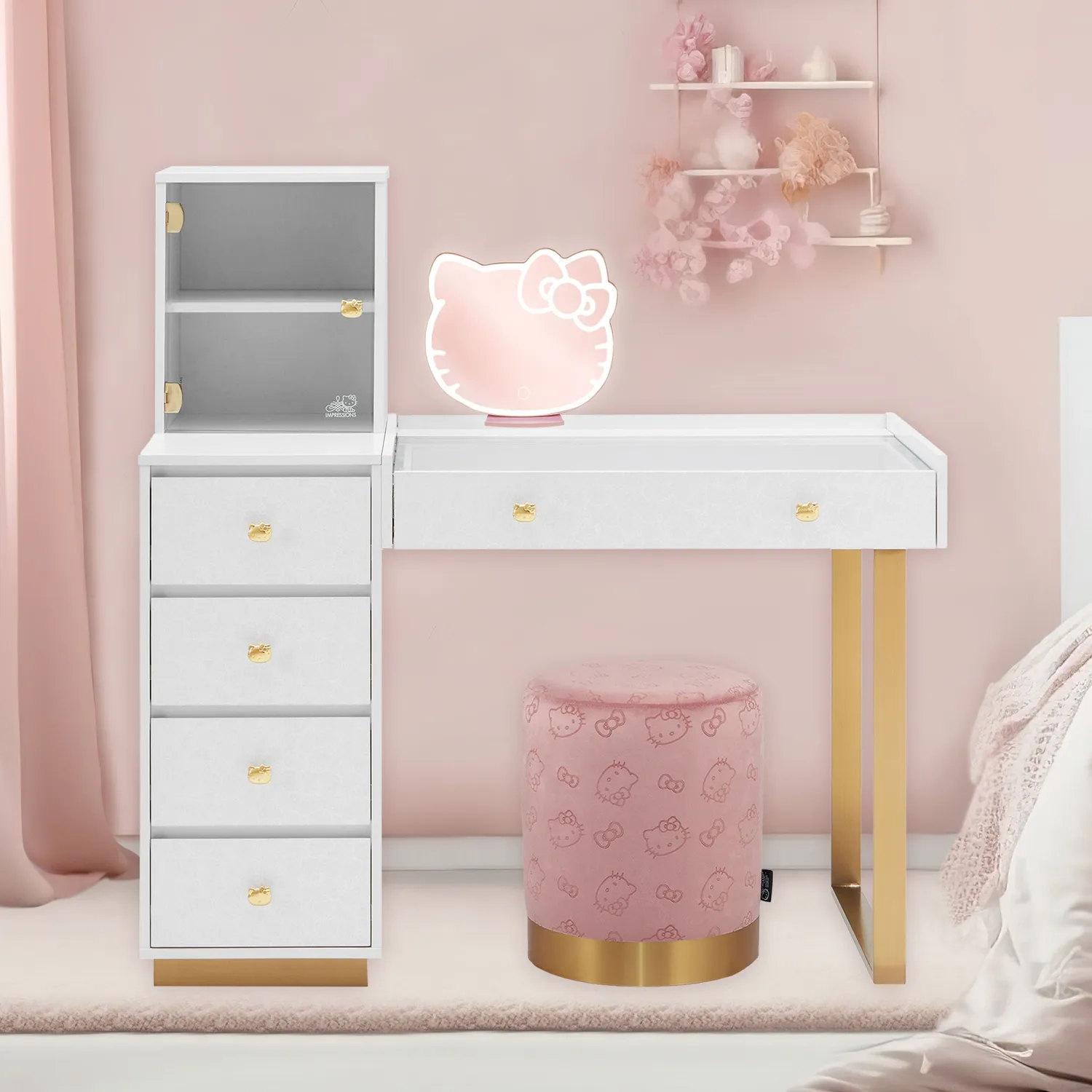 Hello Kitty SlayStation Duet Vanity Desk sminkebord sølv/gull