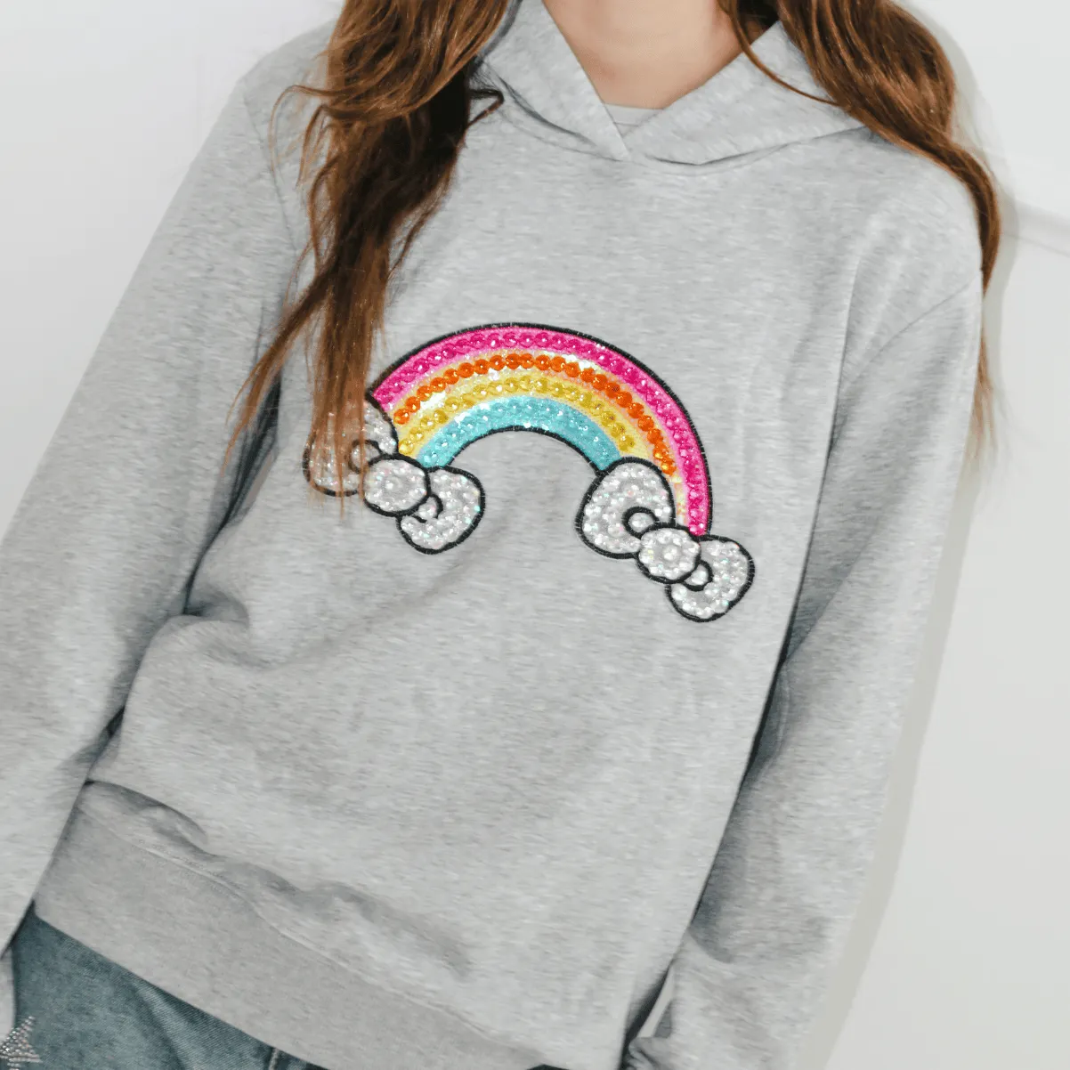 Hello Kitty x Lola + The Boys Kids Rainbow Hoodie grå hettegenser