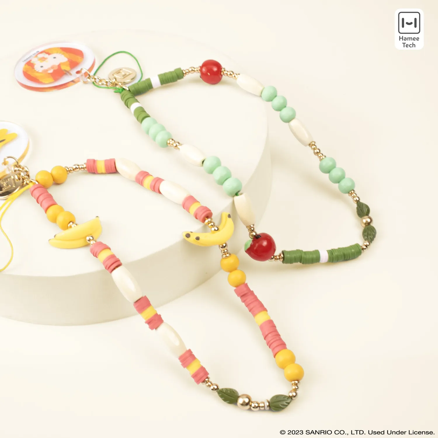Hello Kitty Pochacco Banana Beaded Charm mobilrem med banandetaljer
