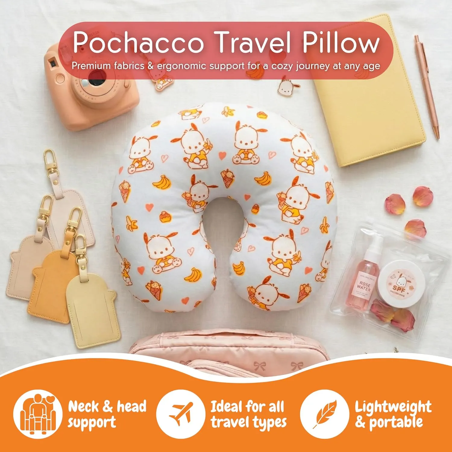 Hello Kitty Pochacco Travel Neck Pillow nakkepute bananer