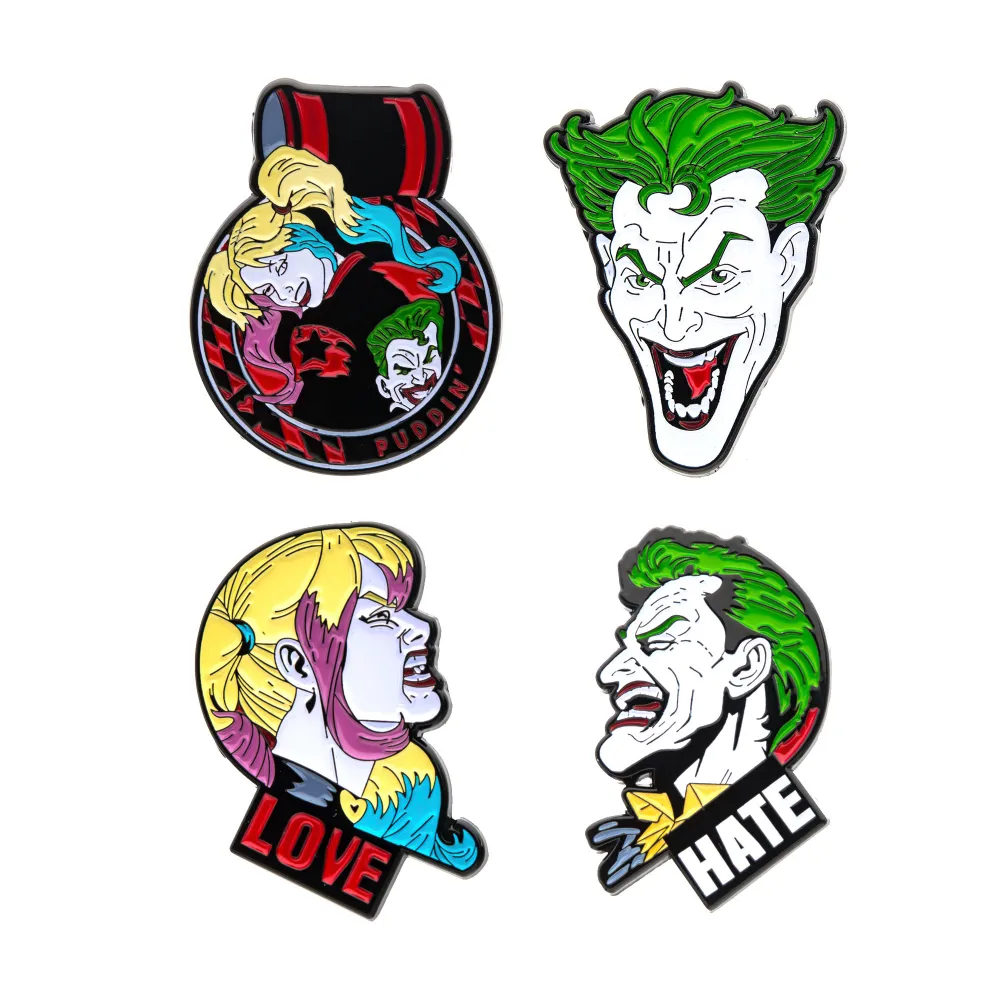 Batman The Joker & Harley Quinn pinsett 4 deler metall
