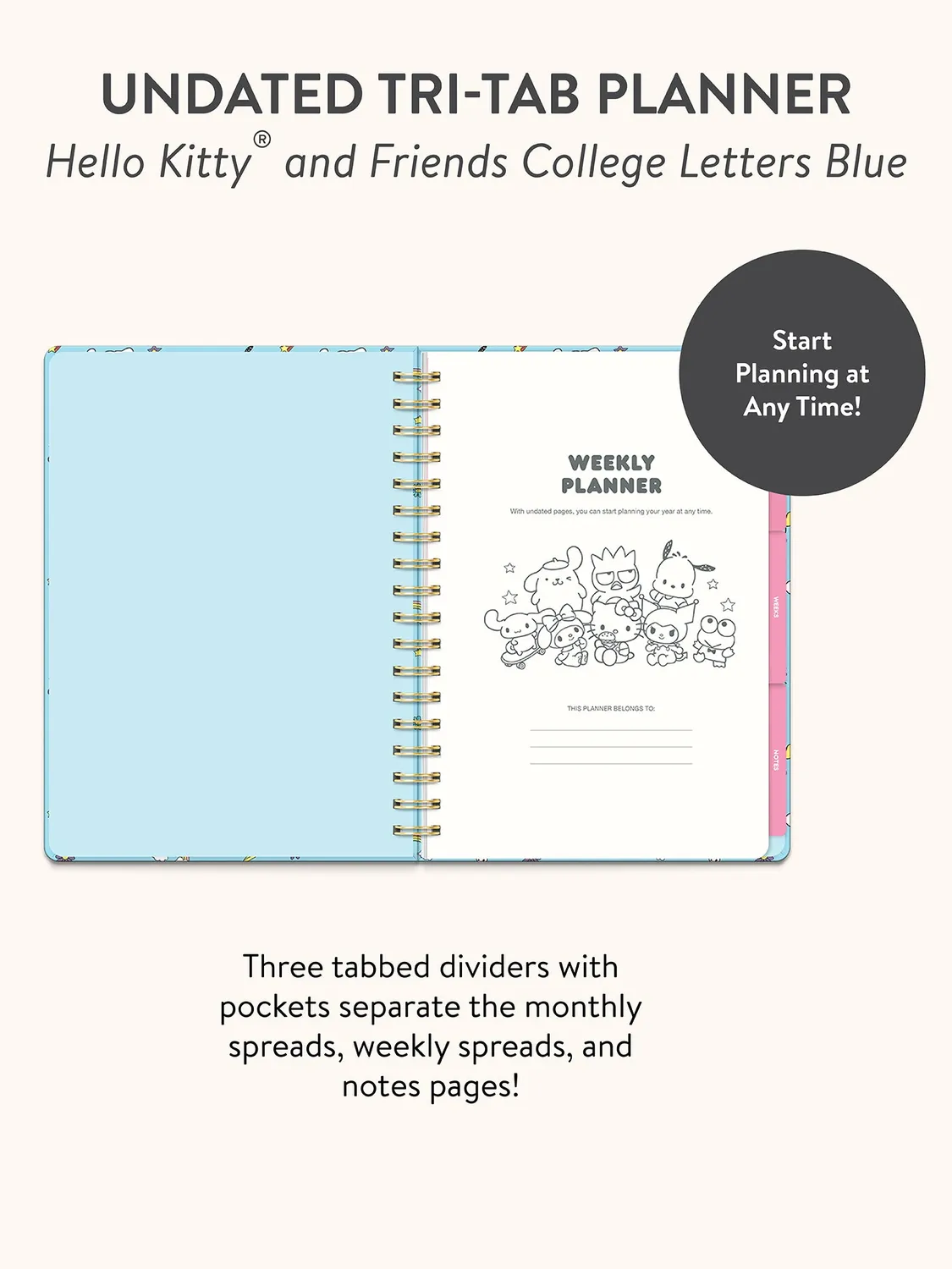 Hello Kitty and Friends x Studio Oh! College Letters Tri-Tab Planner planlegger