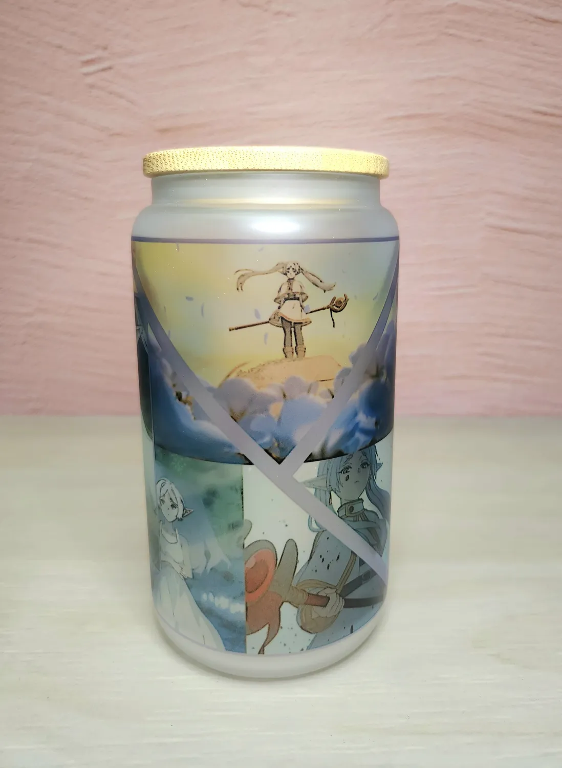 Anitaku Kawaii Elf Mage 16 oz glass med bambuslokk og sugerør