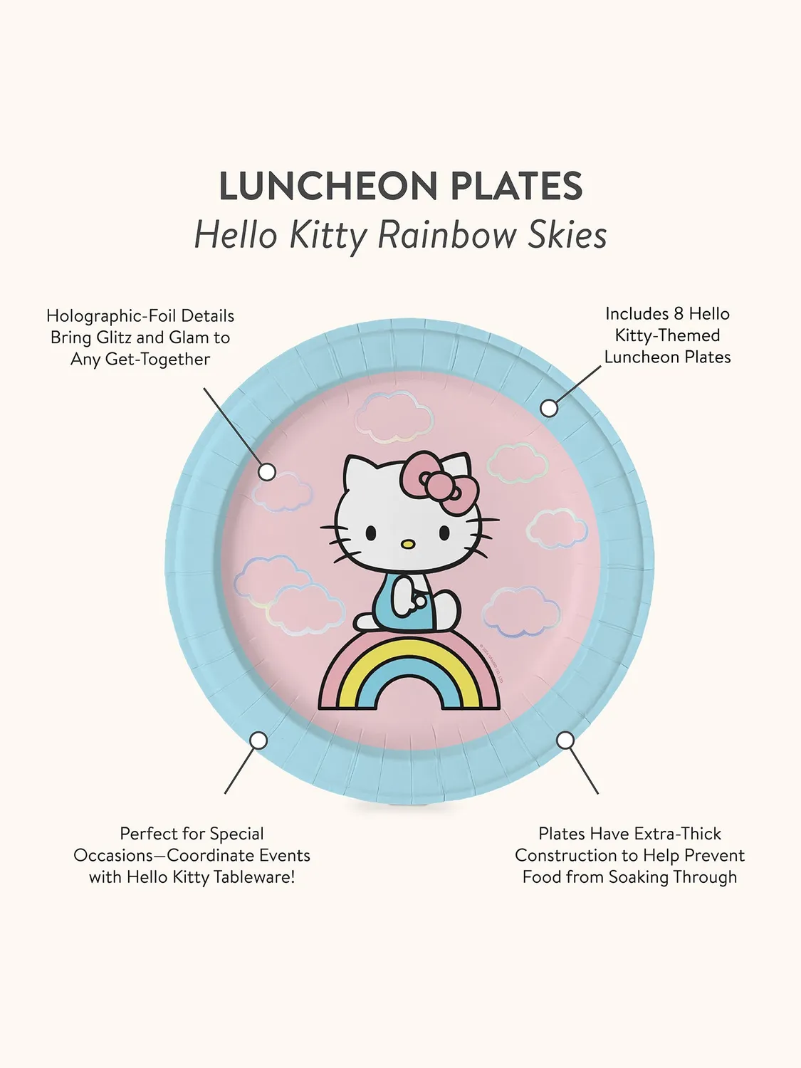 Hello Kitty x Studio Oh! Rainbow Skies Luncheon Plates papptallerkener 16 stk