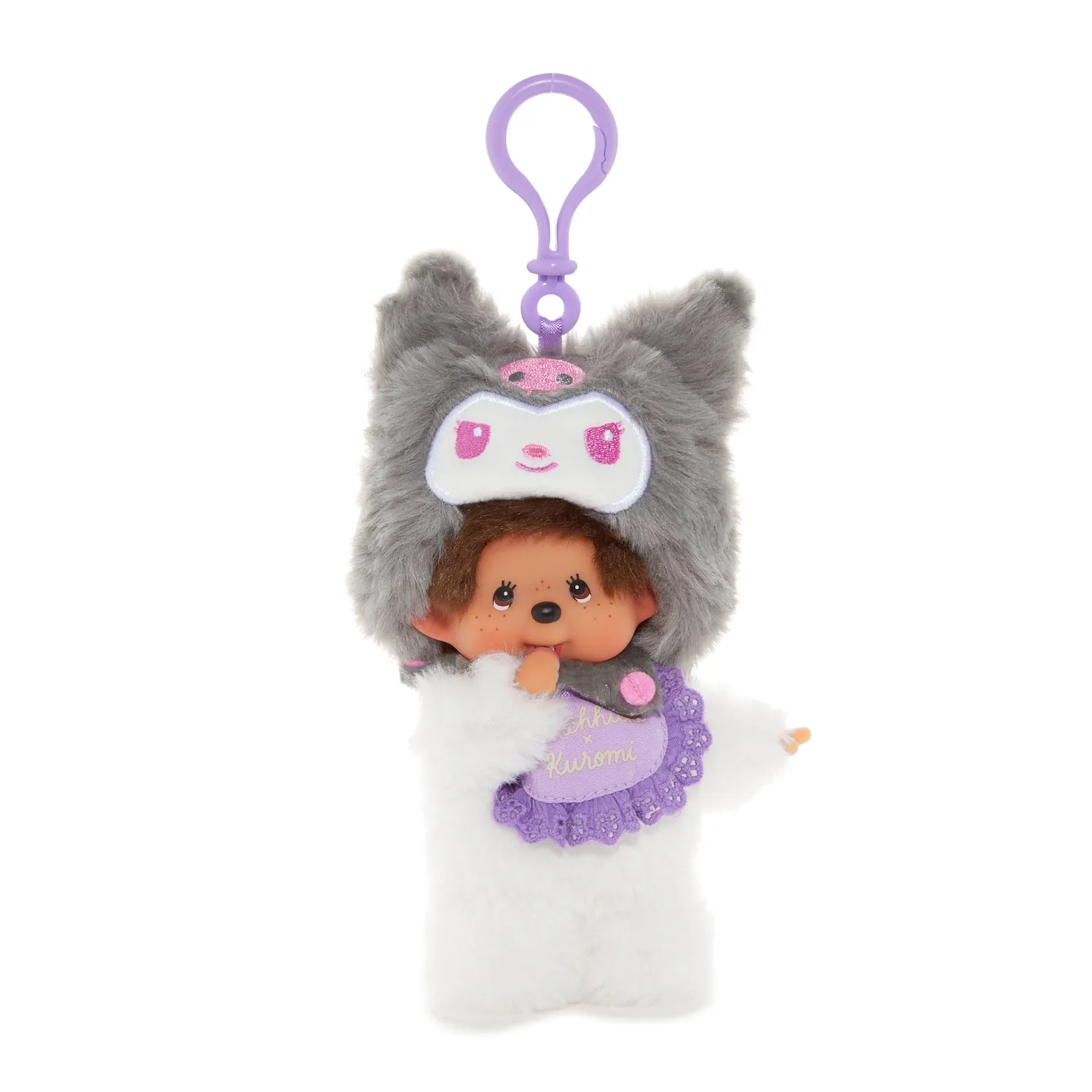 Hello Kitty Kuromi x Monchhichi Plush Mascot nøkkelring lilla