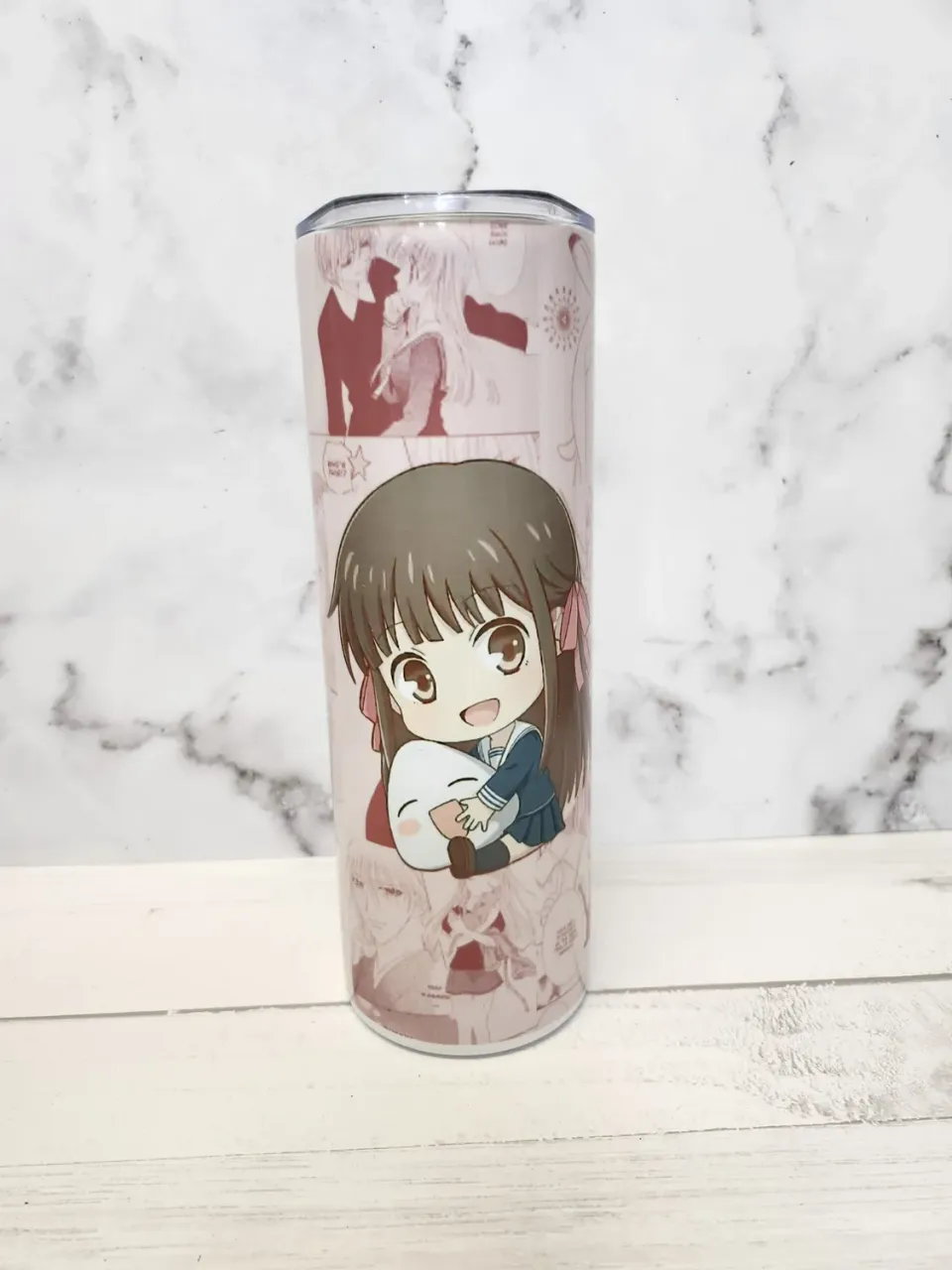 Anitaku Shy Rice Ball Girl Tumbler 20 oz stål med sugerør