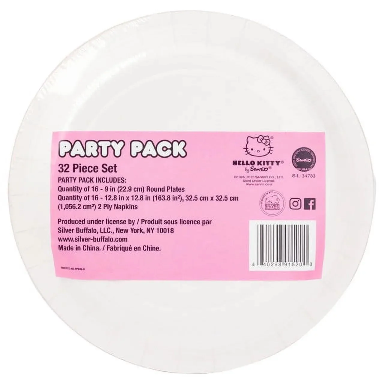Hello Kitty papptallerkener og servietter 32 deler rosa prikker