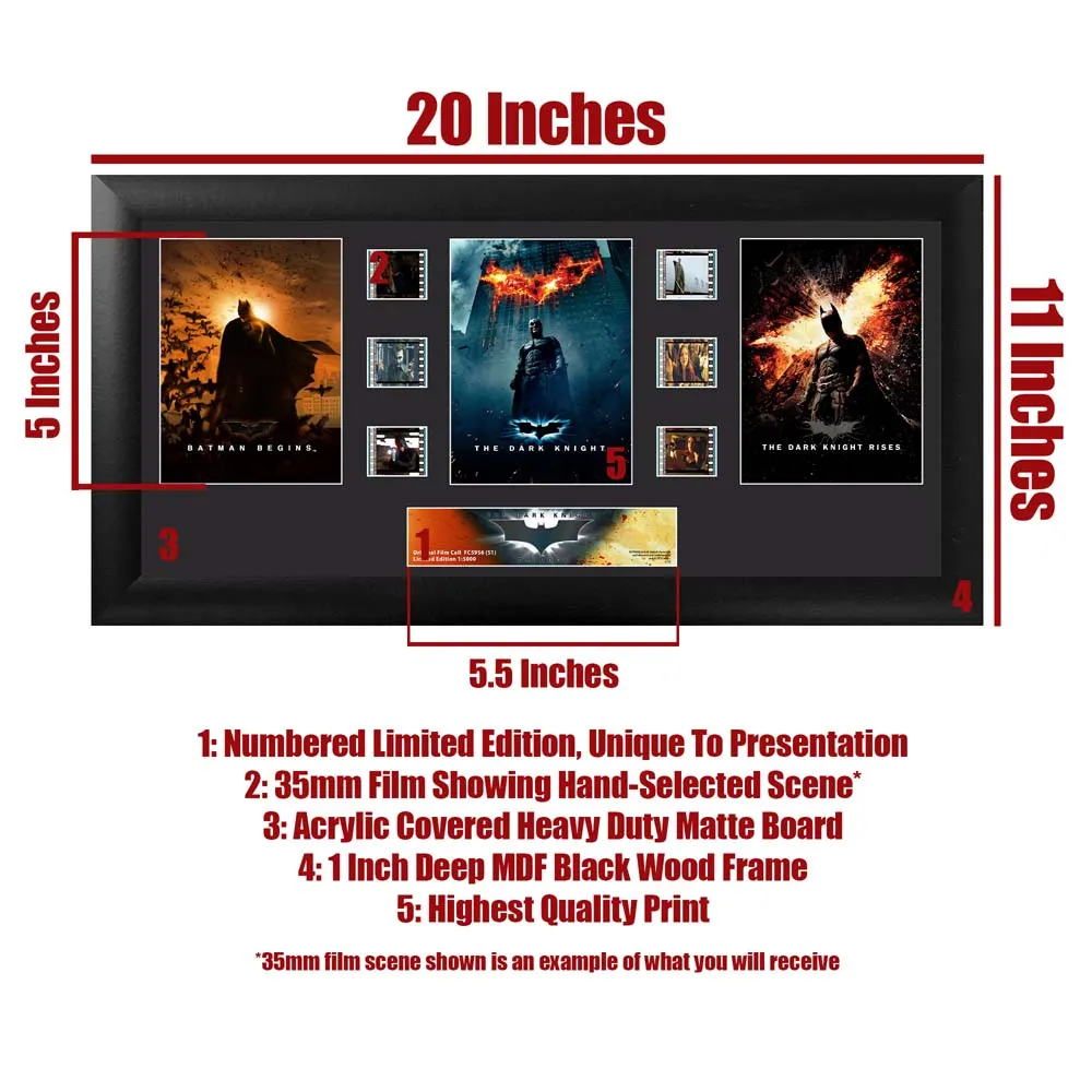 Batman THE DARK KNIGHT TRILOGY Limited Edition Trio FilmCells-ramme