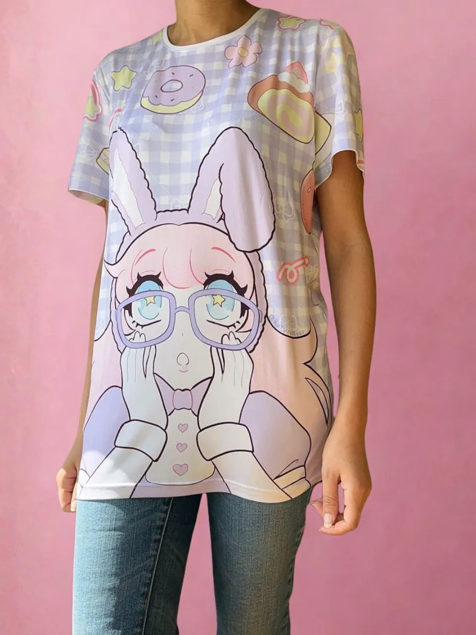 Kururu4ever Limited Bunny Girl Pastel Shirt skjorte M modal løs passform