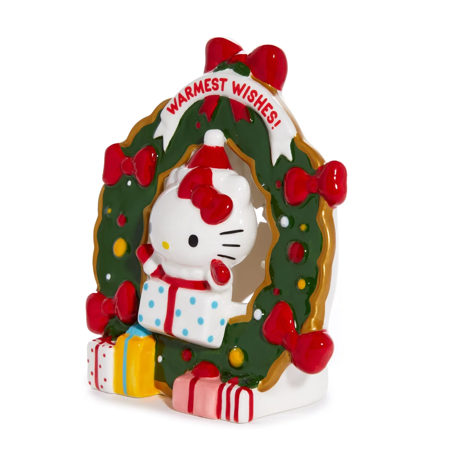 Hello Kitty Holiday Wreath keramisk telysholder kun LED-lys