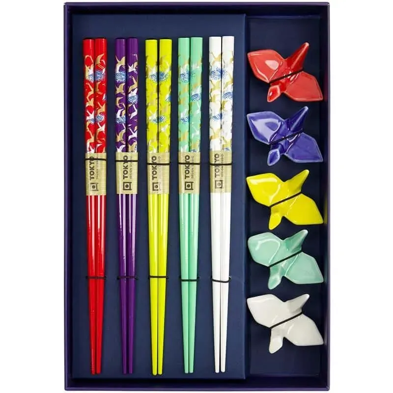 Neo Tokyo Chopsticks Gift Box Crane spisepinner 5 par 22,5 cm bambus