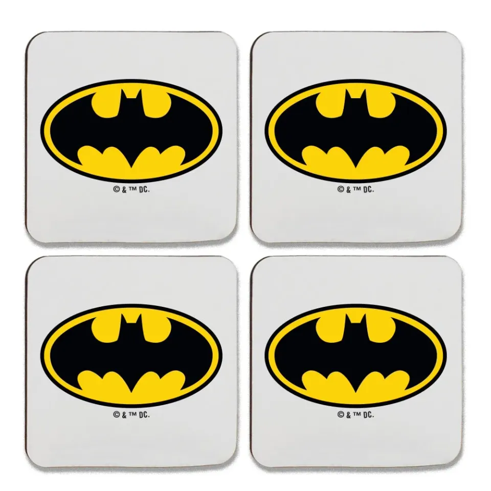 Batman Logo-glassbrikker med mahognistativ, 4 stk.