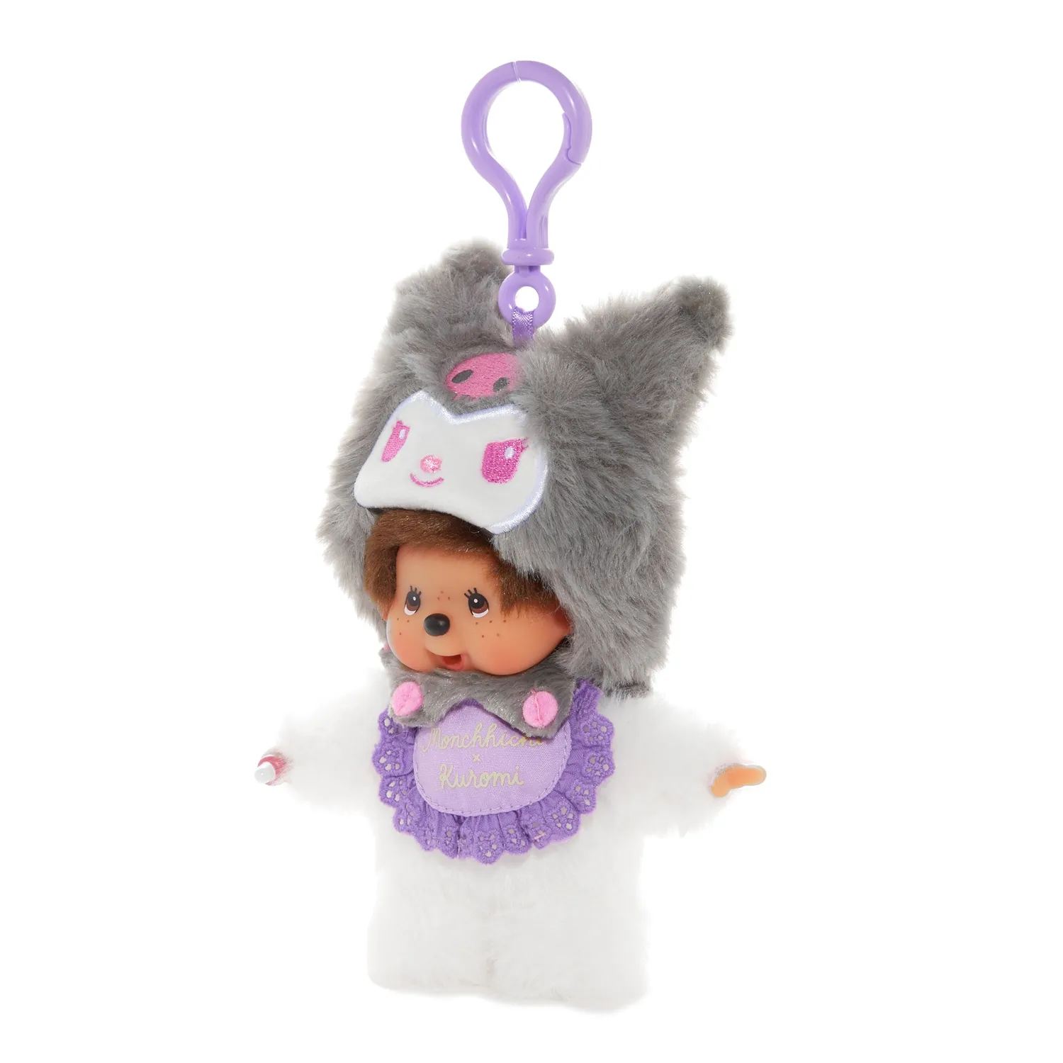 Hello Kitty Kuromi x Monchhichi Plush Mascot nøkkelring lilla