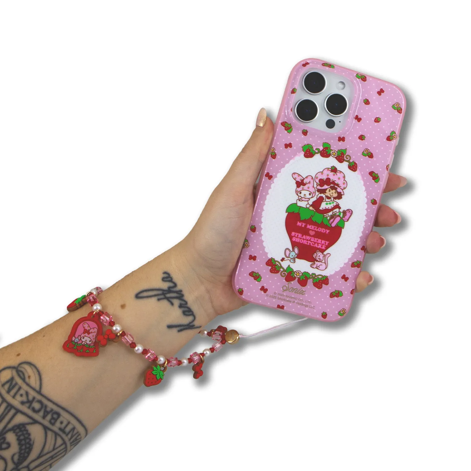 Hello Kitty My Melody x Sonix Strawberry Shortcake mobilstropp med perler