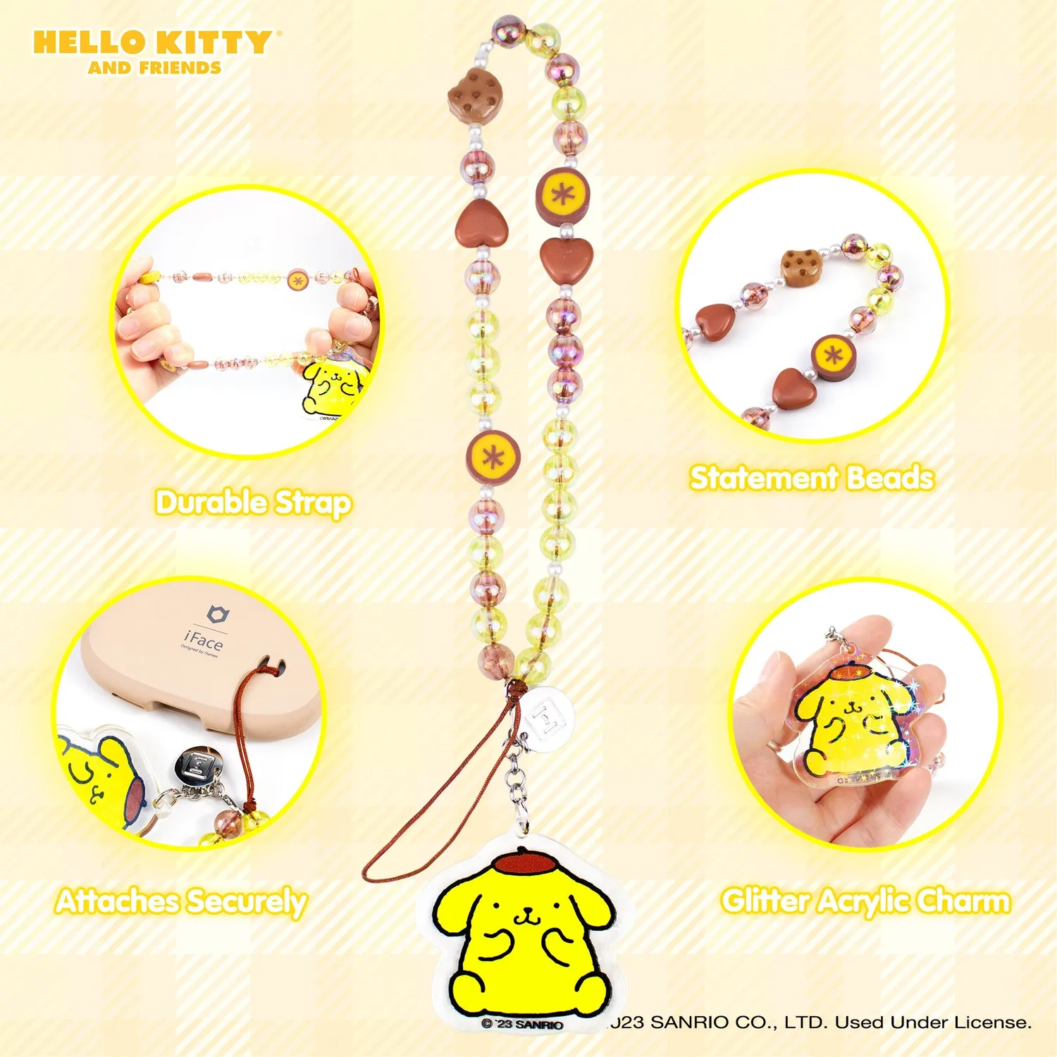 Hello Kitty Pompompurin Beaded Charm mobilstropp med perler