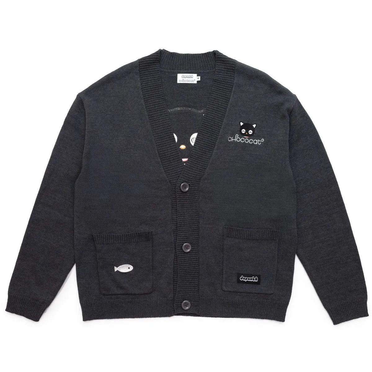 Hello Kitty Chococat Flowers Embroidered Knit cardigan svart
