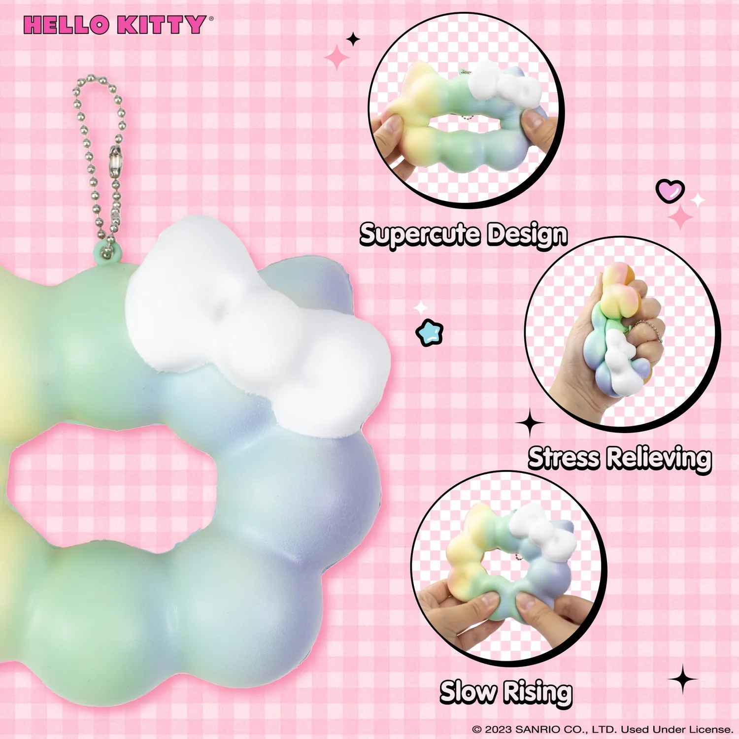 Hello Kitty Mochi Donut Squishy nøkkelring Rainbow