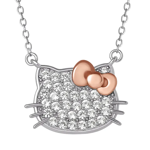 Hello Kitty 18" Two-Tone Gold Plated Pavé Necklace halskjede hvit safir