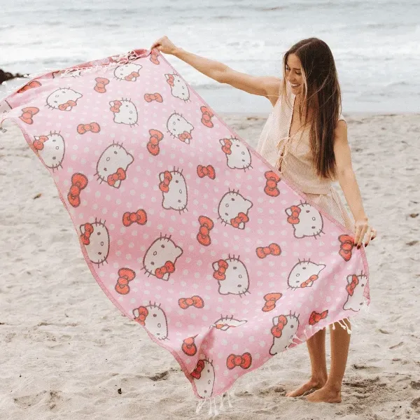 Hello Kitty x Sand Cloud Dots strandhåndkle rosa økologisk bomull