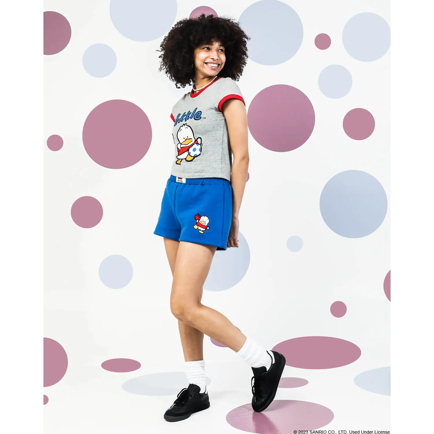 Hello Kitty Pekkle x Dumbgood Grey Ringer Baby Tee grå T-skjorte SMALL