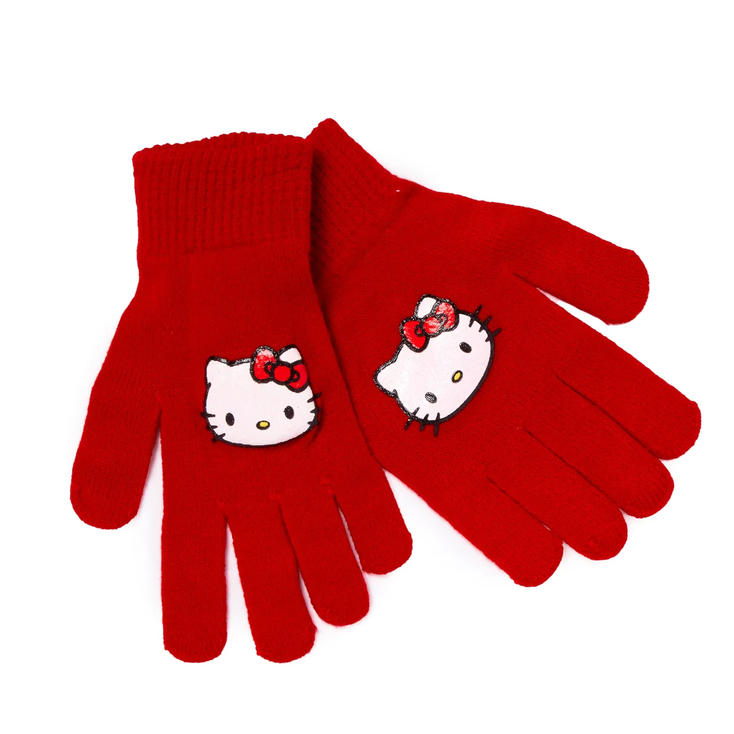 Hello Kitty barnevintersett med ørevarmere og hansker, rødt