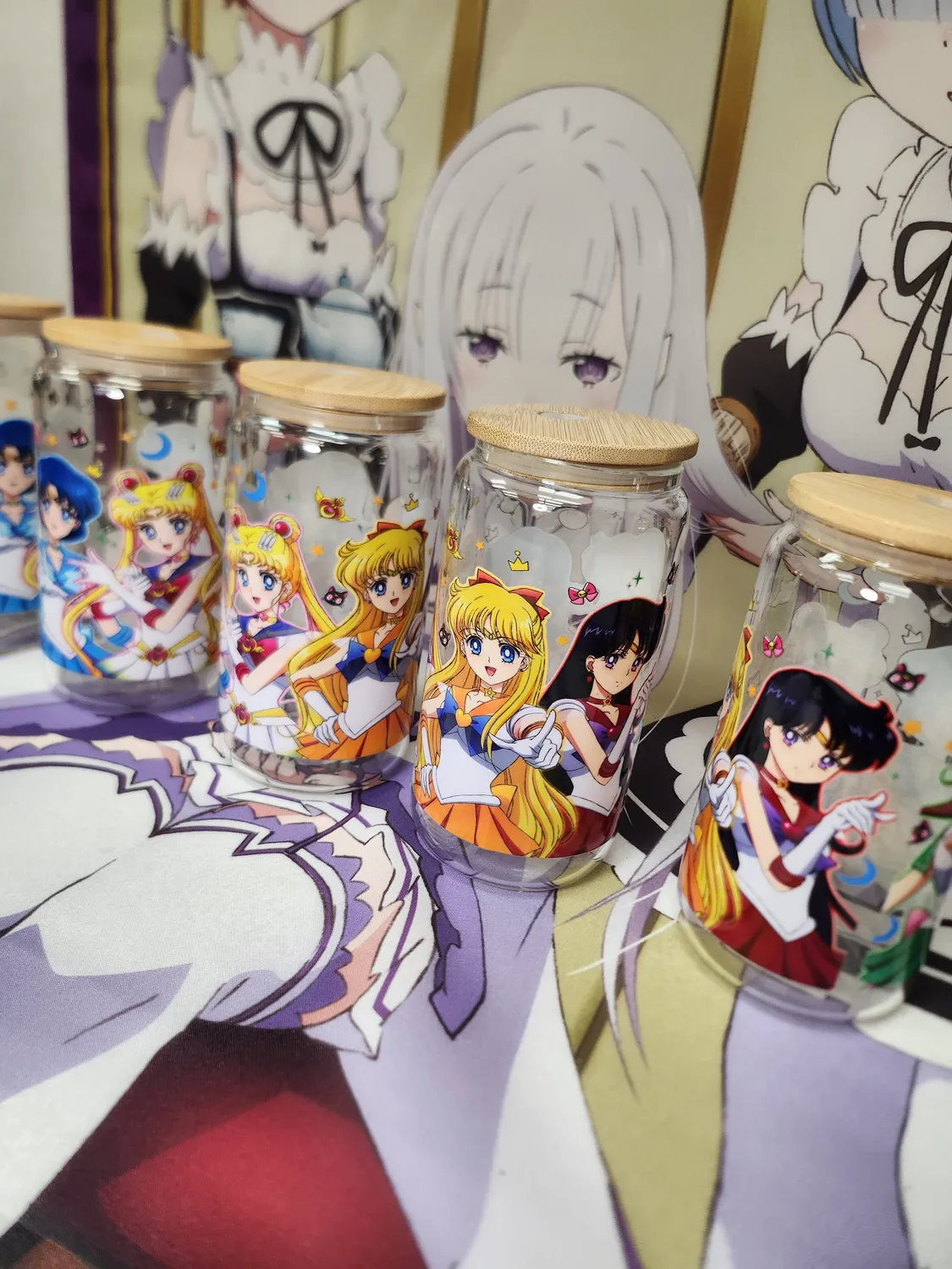 Anitaku Magical Girl glass med bambuslokk og sugerør 16 oz