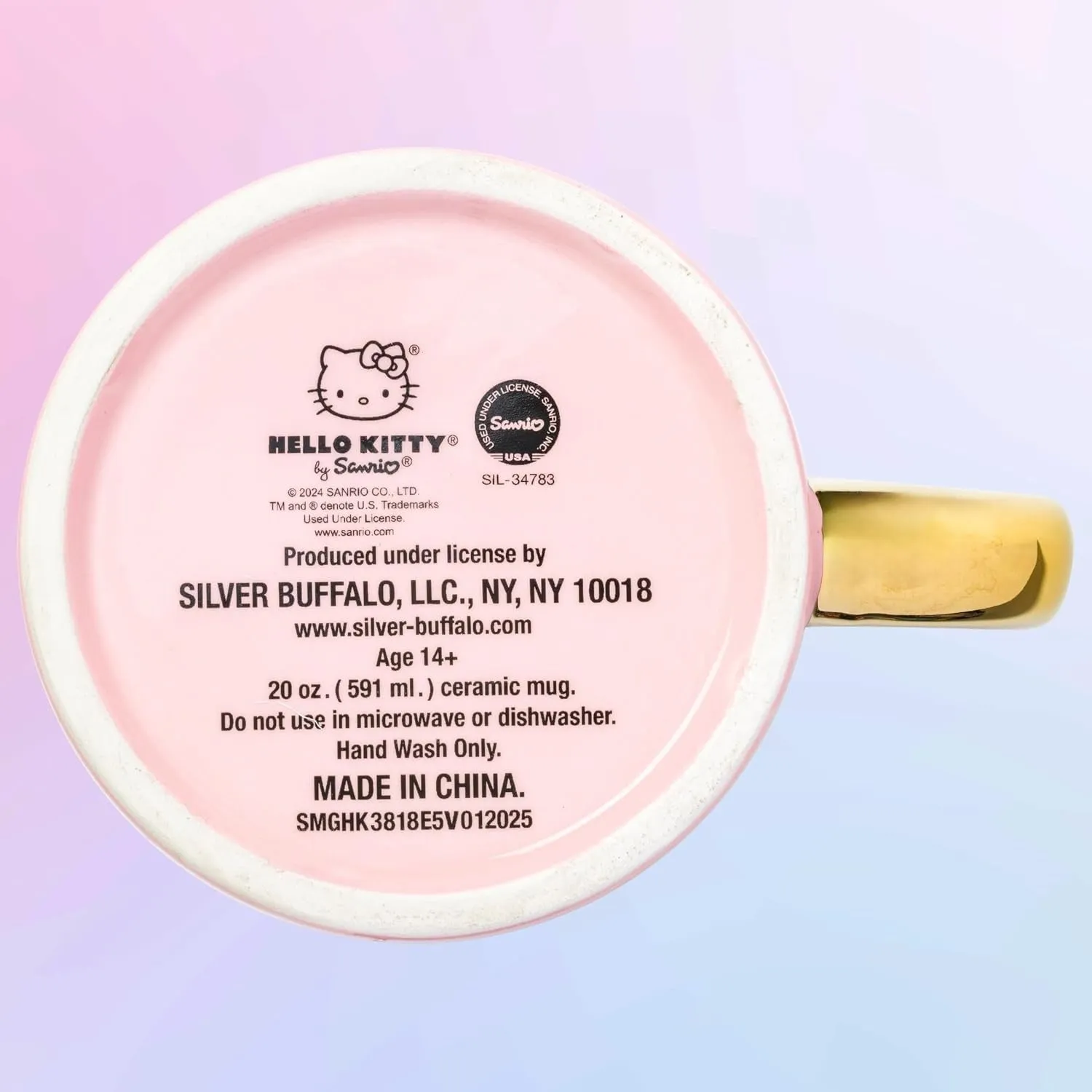 Hello Kitty Sculpted Bow Ceramic Mug Pink & Gold krus 20 oz
