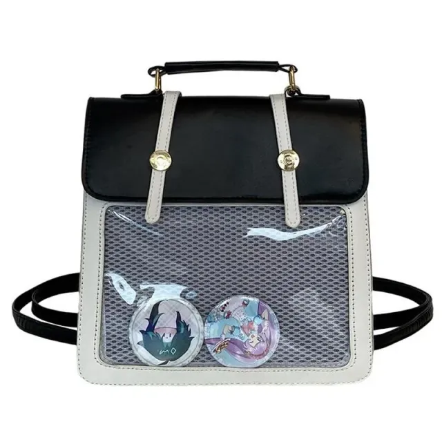Neo Tokyo Japanese Fashion Shoulder Ita-Backpack ryggsekk svart og hvit