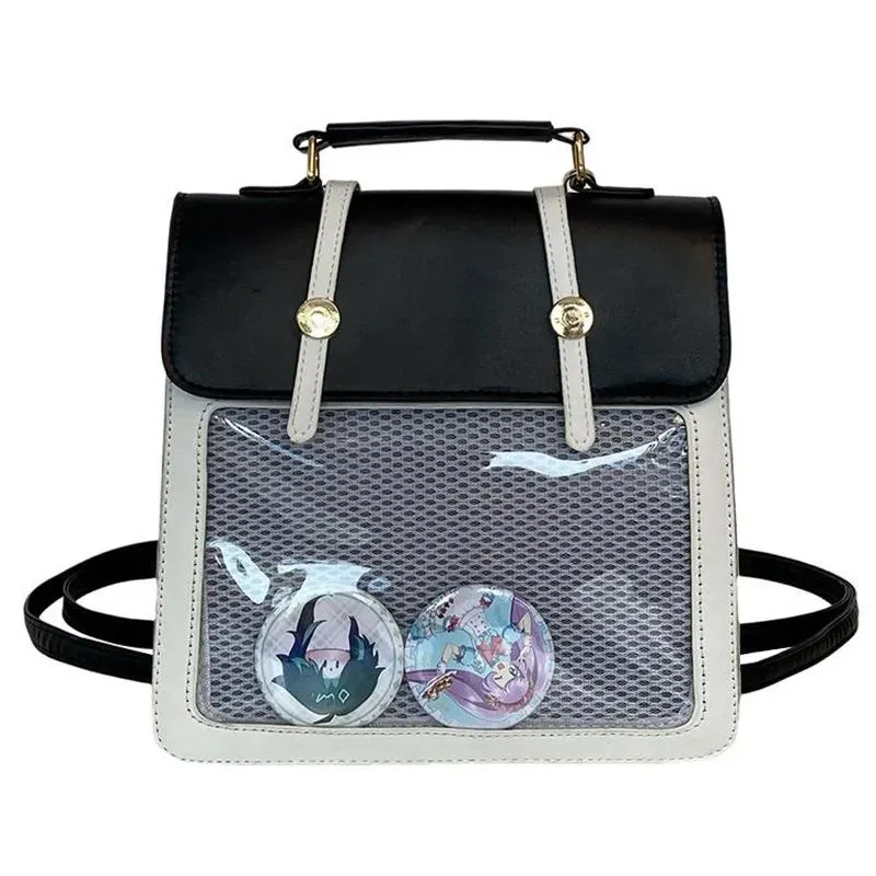 Neo Tokyo Japanese Fashion Shoulder Ita-Backpack ryggsekk svart og hvit