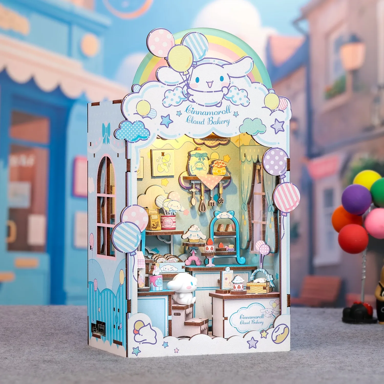 Hello Kitty Cinnamoroll Cloud Bakery DIY Book Nook Kit bokhyllekit LED