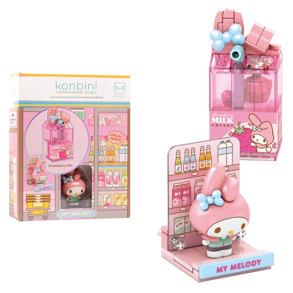 Hello Kitty My Melody Konbini Building Blocks Set Strawberry Milk byggesett