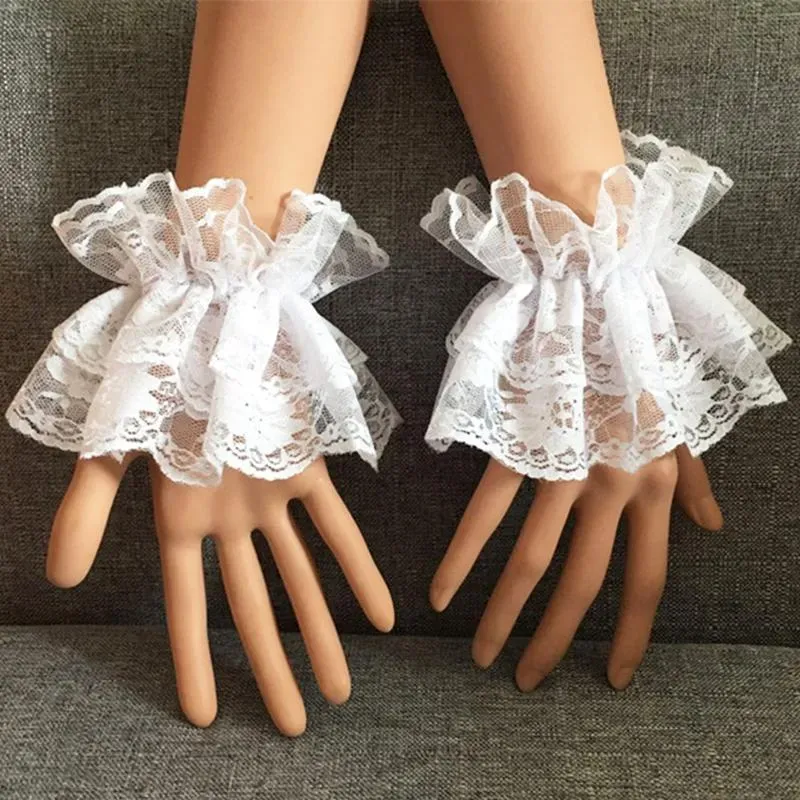Lolita Fashion Fingerless Short Lace Gloves fingerløse hansker hvite