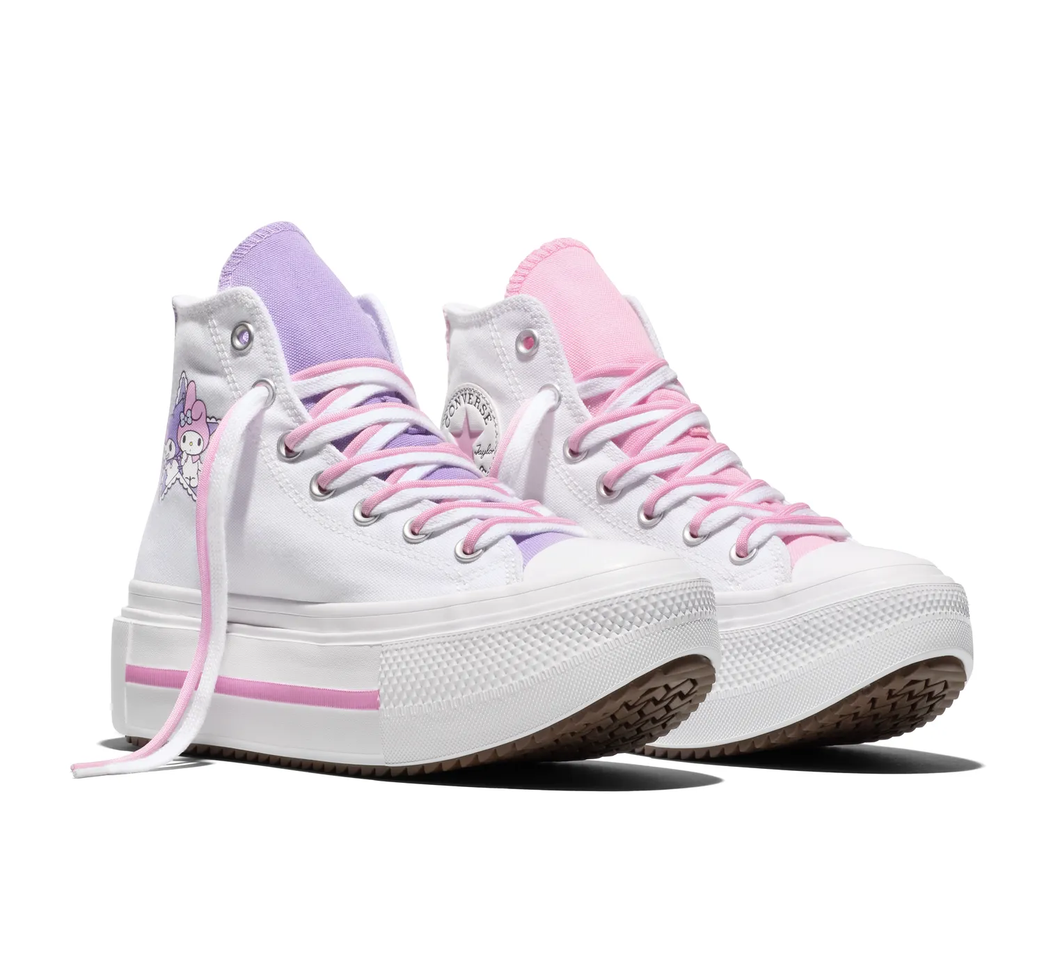 Converse My Melody & Kuromi Chuck Taylor All Star Lift Double Stack platåsko WHT/PNK/PPL – unisex